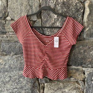 American Eagle Outfitters Red White Stripe Crop Top  Sz Med NWT